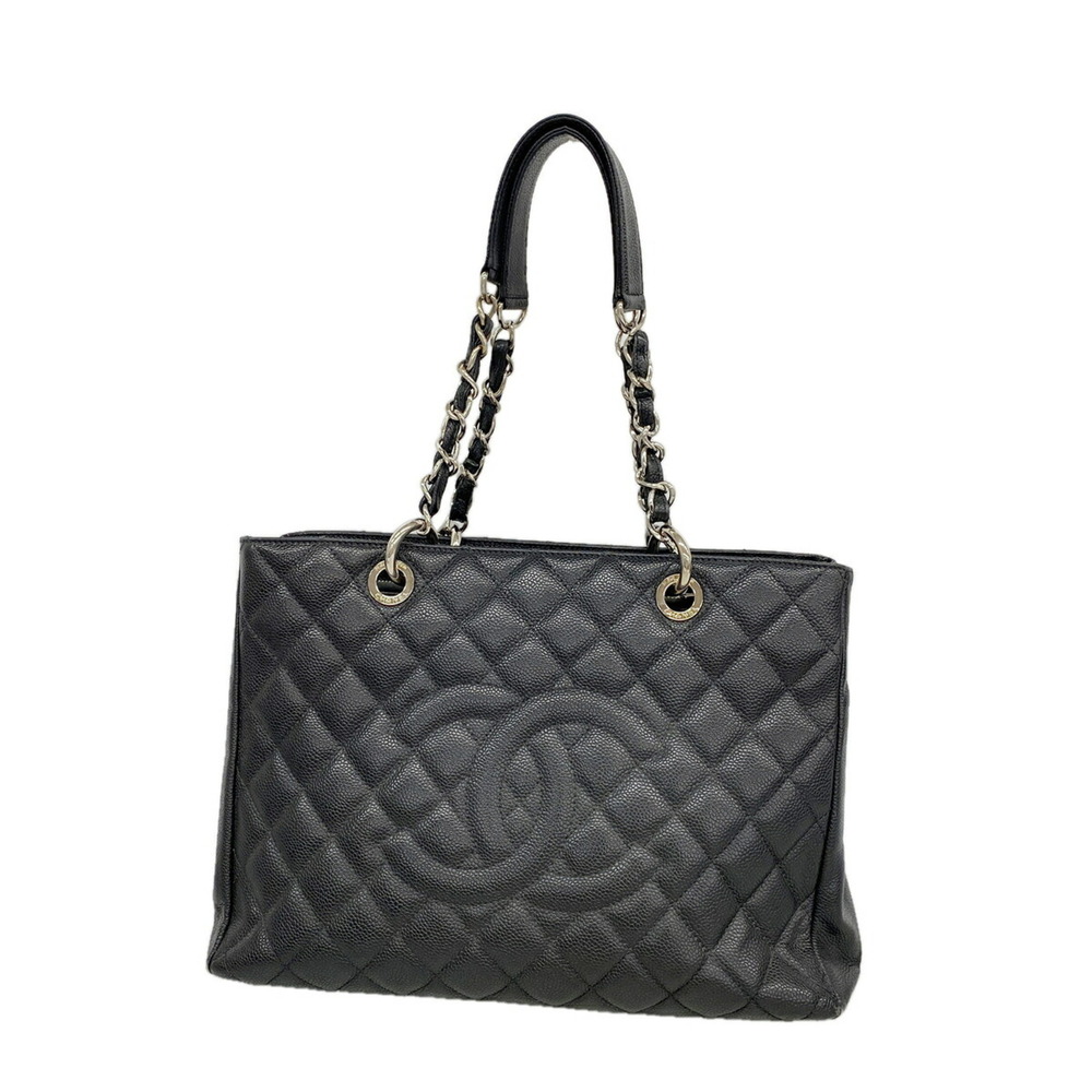 Chanel Matelassé Chain Tote Bag, Caviar Leather, Black, Women's, OP027150